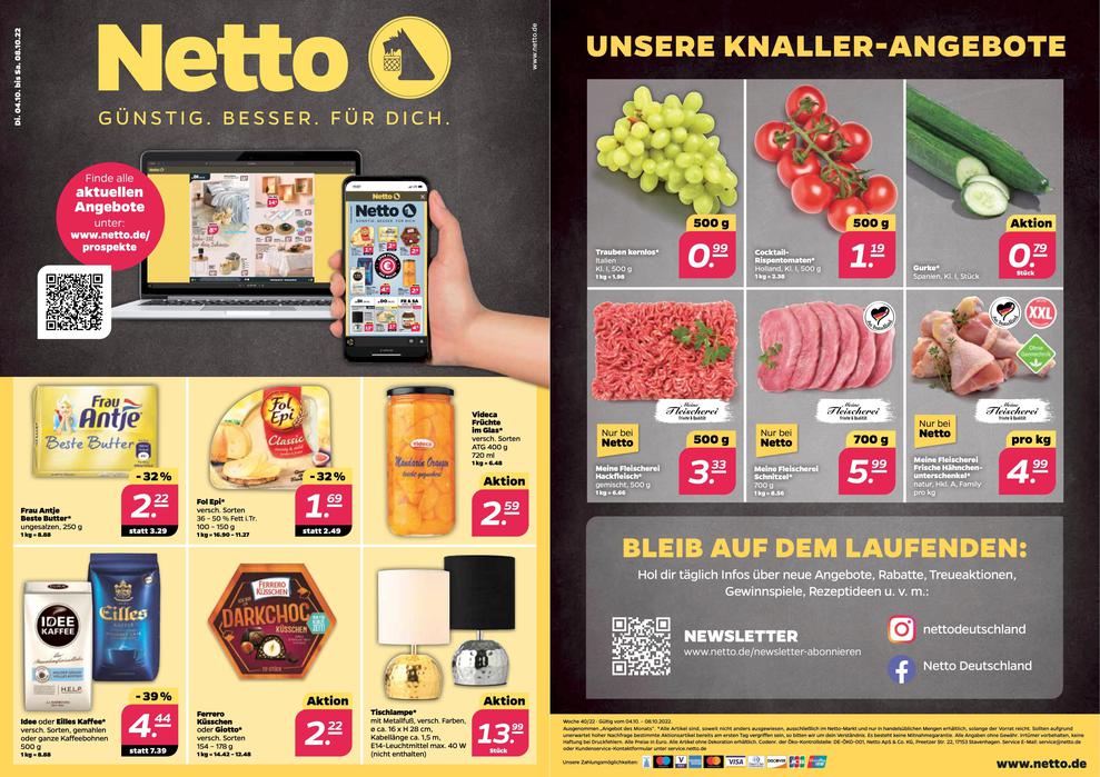 Vier statt 32 Seiten: Der abgespeckte Netto-Prospekt - mit Hinweis auf die App. (Bild: Netto Deutschland)